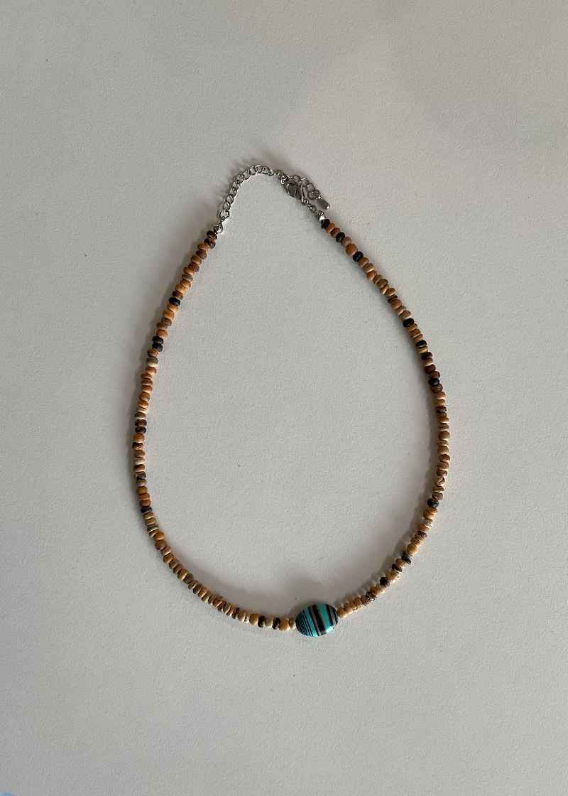 flat blue wood necklace