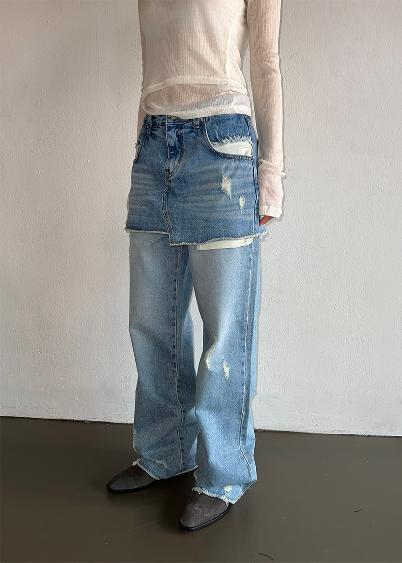 layered skirt denim wide pants (s/m)